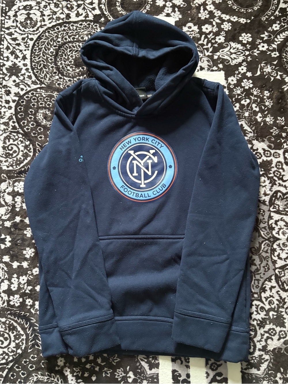 adidas Navy NYCFC Hooded Sweatshirt Size Kids Medium 10/12